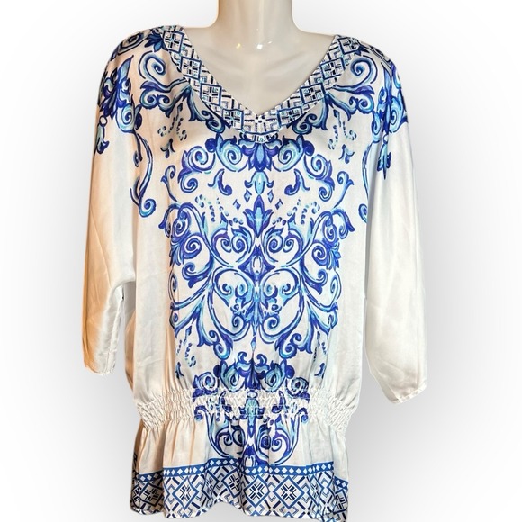 Chico's Tops - Chico's Womens Embellished V Neck Blue Peplum Blouse Top 2 US L Coastal Florida